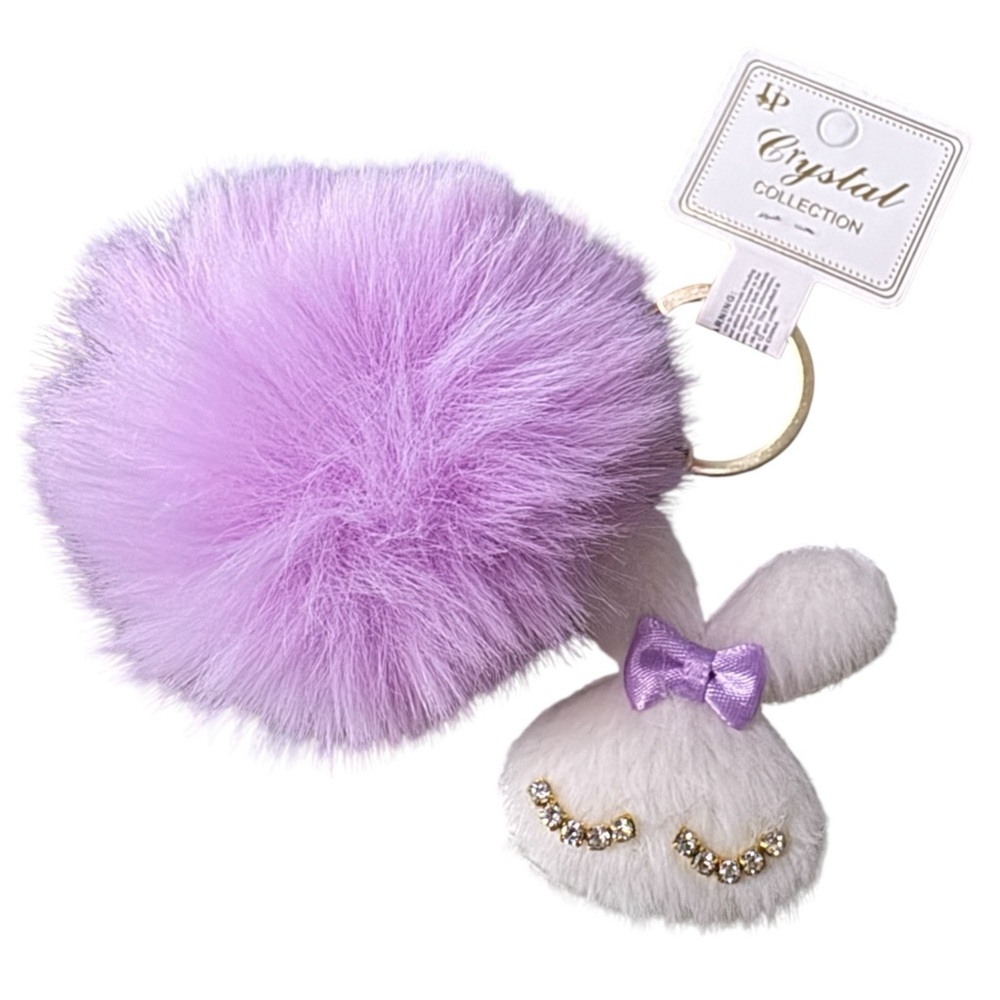 Crystal Collection Lavender Bunny Pom Pom Keychain Bag Charm Gift NWT 3/$15✨